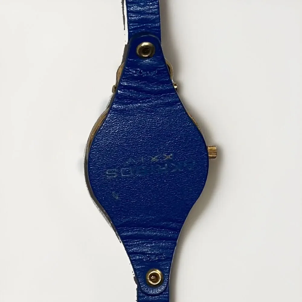 Akribos XXIV AK761BU Swiss Quartz Goldtone Blue Leather Strap Womens Watch